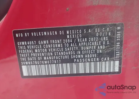 2019 Volkswagen Jetta 1.4T S from USA, damaged, VIN 3VWN57BU7KM077817